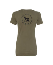Load image into Gallery viewer, ThrashMX Ladies Round Logo V-Neck T-Shirt in Military Green