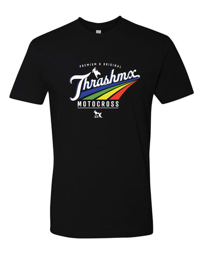 colorful motocross T-shirt image on a black shirt