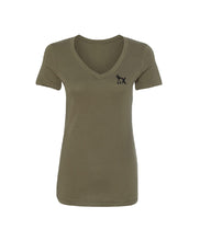 Load image into Gallery viewer, ThrashMX Ladies Round Logo V-Neck T-Shirt in Military Green
