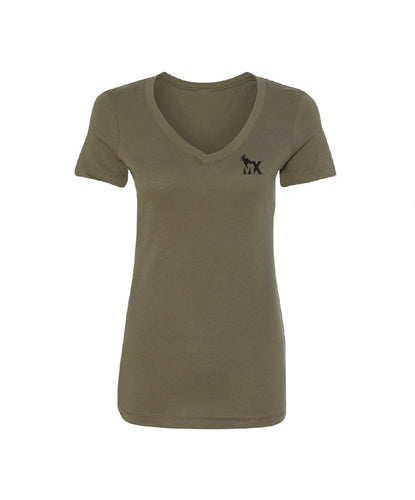 ThrashMX Ladies Round Logo V-Neck T-Shirt in Military Green