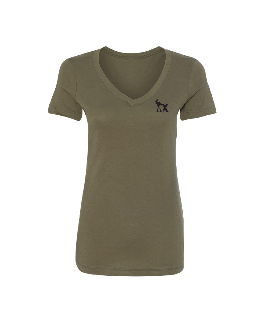 ThrashMX Ladies Round Logo V-Neck T-Shirt in Military Green