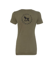 Load image into Gallery viewer, ThrashMX Ladies Round Logo V-Neck T-Shirt in Military Green
